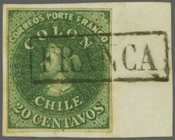 Third London Printing 1861/62: 20 c. green, a used example on small ...