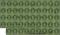 Third London Printing 1861/62: 20 c. green, an irregular block of ...
