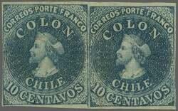 Recess in Santiago "Estancos" 1856/62: Estancos 10 c. deep slate-blue ...