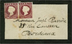 1880/81: 1 d. maroon, Crown CC, perf. 14, horizontal pair, used on a ...