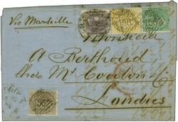 Burma 1856/65: 1 a. brown, 2 a. yellow, 4 a. green and 1860 8 p. ...