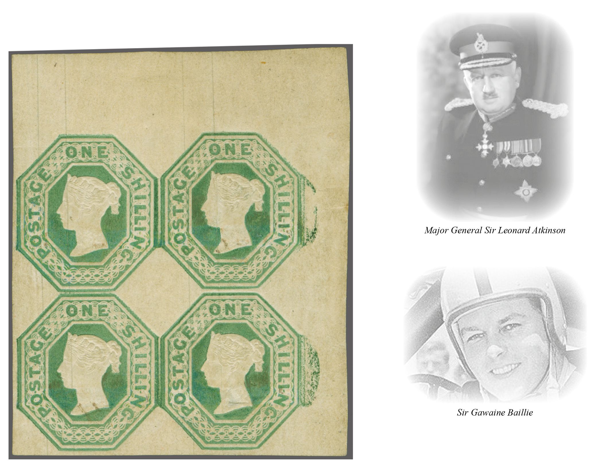 1847/54: Embossed 1 s. green, Die 2, an unused corner marginal block ...