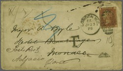 1864/79: 1 d. red, plate 205 used on 1878 cover to a Major A. Boyle, ...