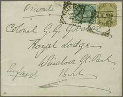1882/90: ½ a. blue-green and 4 a. olive-green used on 1890 crested ...