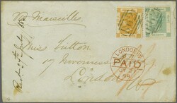1863/71: 8 c. bright orange and 24 c. pale green used on 1868 cover ...