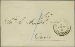 1863: Cover from Alexandria to Cairo rated '1' piastre in blue crayon ...