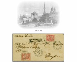 Italian PO's 1867: Egypt 1 pi. red used on 1870 combination cover to ...