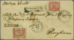 Italian PO's 1867: Egypt 1 pi. red used on 1870 combination cover to ...
