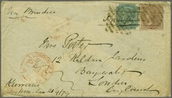 Second Afghan War 1865: 1 a. brown and 1866 4 a. green, Die I, used ...