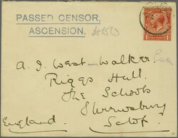 1912: Great Britain 1 d. red, used on 1917 cover to Shrewsbury, tied ...