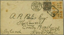 1897: 5 c. on 5 ca. dull orange, Small figures, a fine horizontal ...