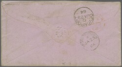 1857: 1 d. red in a strip of three lettered OA-OC, used with 1862/64 ...