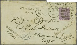 1867/80: 6 d. mauve, plate 8, without hyphen, a single example used ...