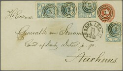 1864: Large Oval 2 sk. blue, perf. 13 x 12½, four single examples ...