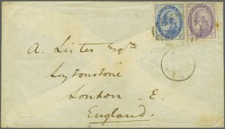 1886/88: 2 d. bright violet (2) and single 6 d. blue, used on 1890 ...