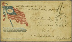 1861: Union Patriotic '1776-Flag' coloured envelope to England ...