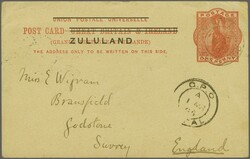 1895: Zululand 1 d. red postal stationery card, mailed by a ...