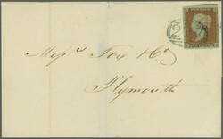 1841: 1 d. red-brown on blued, a used example with clear to large ...