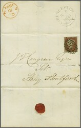 1841: 1 d. red-brown on blued, plate 34, lettered OK, used on 1844 ...
