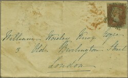Valentine 1841: 1 d. red-brown on blued, a single example with shaved ...