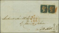 1840: 2 d. blue, plate 1, lettered MC-MD, a horizontal pair with ...