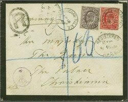 1902: 1 d. scarlet and 6 d. pale dull purple, used on 1906 registered ...