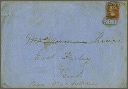 Valentine 1856/61: 1 d. red, perf. 14, a used example on large ...