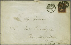 Valentine 1864/79: 1 d. red, plate 153, used on 1872 cover from ...