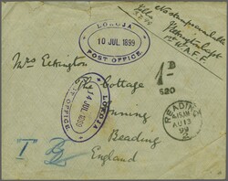1899: Stampless cover to Reading endorsed "No Stamps Available, Jebba ...
