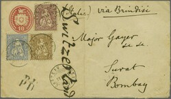 1871: Sitting Helvetia perf. 5 Rp. brown, 30 Rp. ultramarine and 50 ...