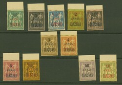 Zanzibar 1894/96: First issue set of 11 values, from ½ a. on 5 c. ...