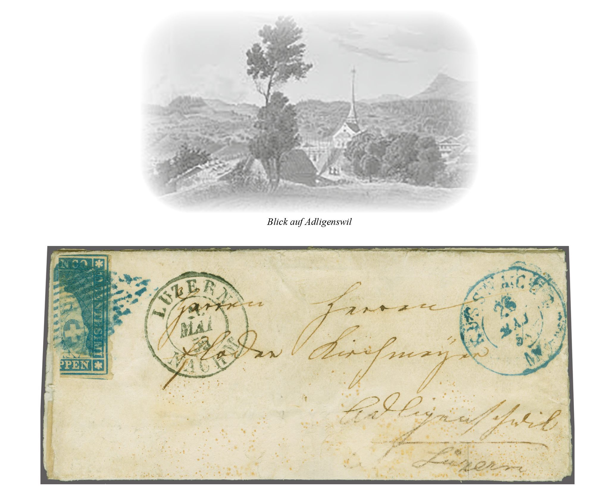 Adligenswil: Strubel 10 Rp. hellpreussischblau, die rechte Hälfte ...