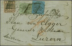 Kirchenstaat: 1852: 1 b. schwarz auf gräulich-grün, 5 b. schwarz ...