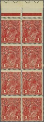 1916: 1 d. carmine-red, rough paper, comb perf. 14¼ x 14, Perf. OS, ...