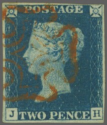 1840: 2 d. blue, plate 1, lettered JH, a used example in a rich shade ...