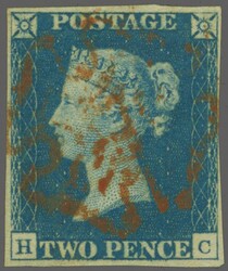 1840: 2 d. blue, plate 1, lettered HC, a used example in a bright ...