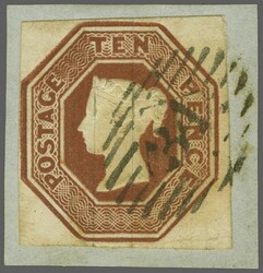 1847/54: Embossed 10 d. brown, a used example with good to large ...