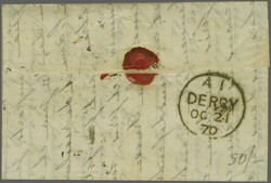 1870 (Sept 29): Lettersheet sent to Derry, Ireland, carried via ...