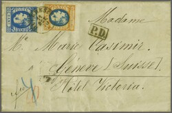 1869: Prince Carol I (beardless) 10 b. blue, close to touching frame ...