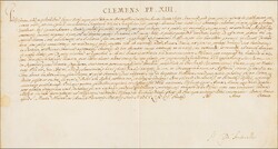 1766 (June 13): Rome, Permission granted by Pope Clement XIII, signed ...