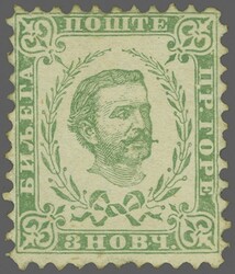 First printing 1874: 3 Nkr. bluish green, perf. 10¾, an unused ...