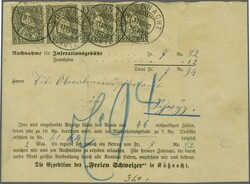 1882: 12 Rp.-Frankatur auf Streifband mit mit zwei waagrechten Paaren ...