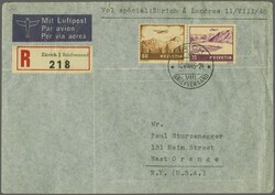 1945: Sonderflug Zürich-London "10.VIII.45", adressiert nach NY, ...