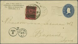 Beirut Postage Due 1903: USA 5 c. blue postal stationery envelope ...