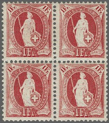 1907: Stehende Helvetia 1 Fr. karmin gez. 11½:12 auf weissem Papier ...