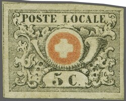 Waadt 5, die 3. Marke des Hunderterbogens, farbfrisch und breitrandig ...