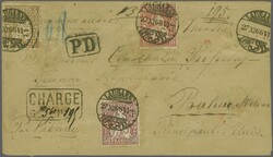 Destination Rumänien, 1862: 5 Rp. braun mit 1867 10 Rp. rot und 50 ...
