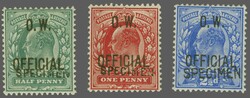 O.W. Official 1902 (Feb): ½ d. blue-green, 1 d. scarlet, and 2½ d ...