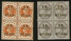 O.W. Official 1896 (March 24): ½ d. vermilion &amp; 1 d. lilac, Die ...