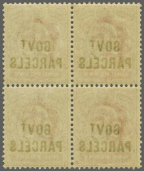 Government Parcels 1902: 1 d. scarlet in a block of four, unmounted ...